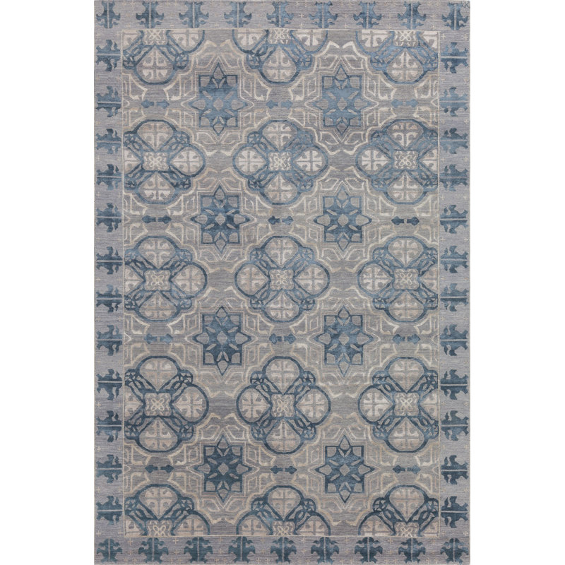 Capistrano Oriental Area Rug in Deep Blue/Silver/Taupe, Rectangle 5' x 7'