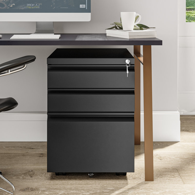 Classeur vertical mobile à 3 tiroirs avec serrure 15,3 po Carreiro, Noir