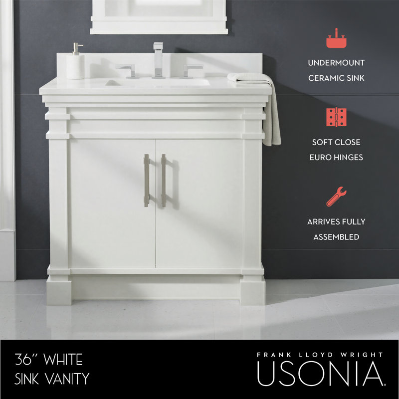FLW Harmony 36 Wood Sink Vanity, White, 36