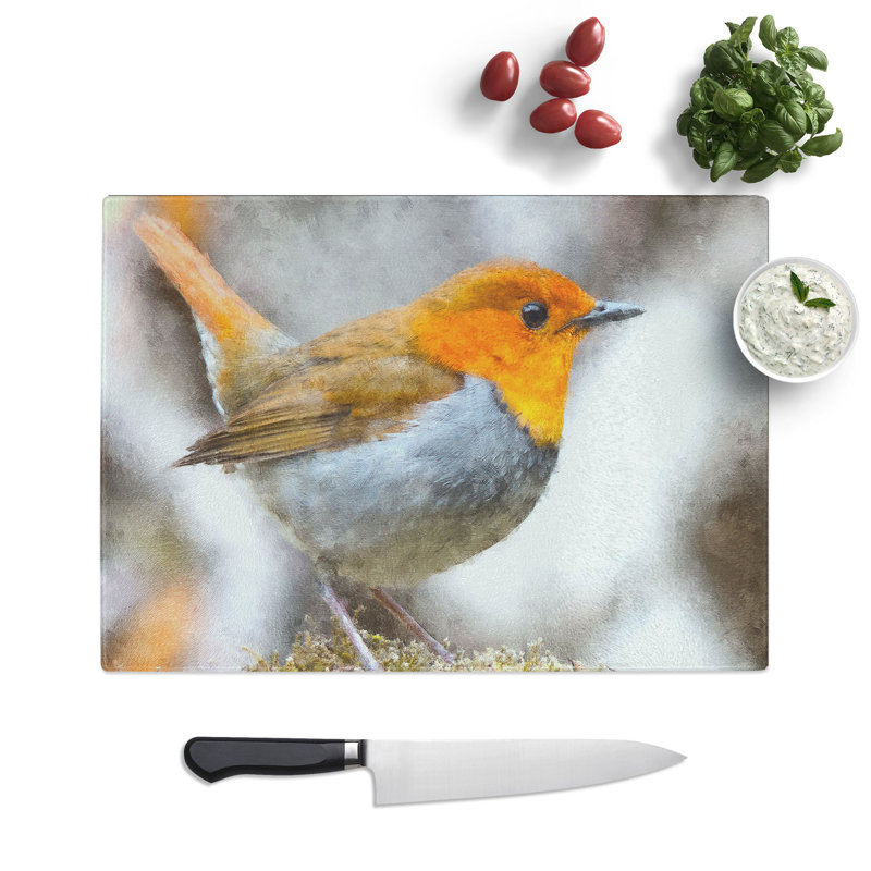 Tempered Glass Charming Robin Bird Chopping Board, 28.5 cm x 39 cm