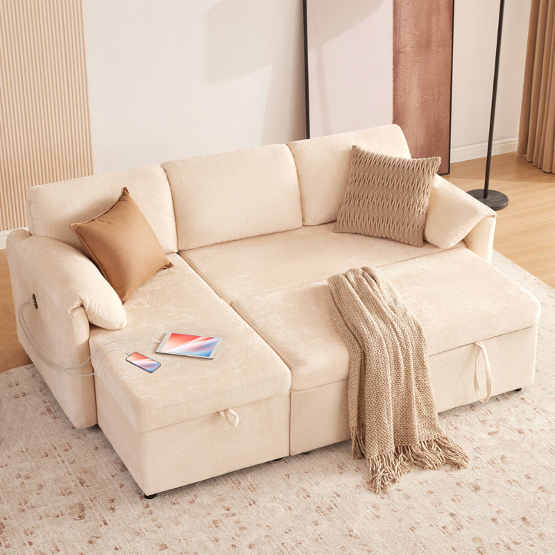 Canapé-lit modulaire convertible moderne de 84 po avec rangement caché et port USB