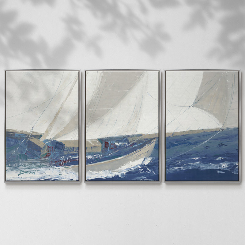 Port to port, reproduction sur toile 3 pièces, H 36 po x l 75 po x P 2 po, Argent