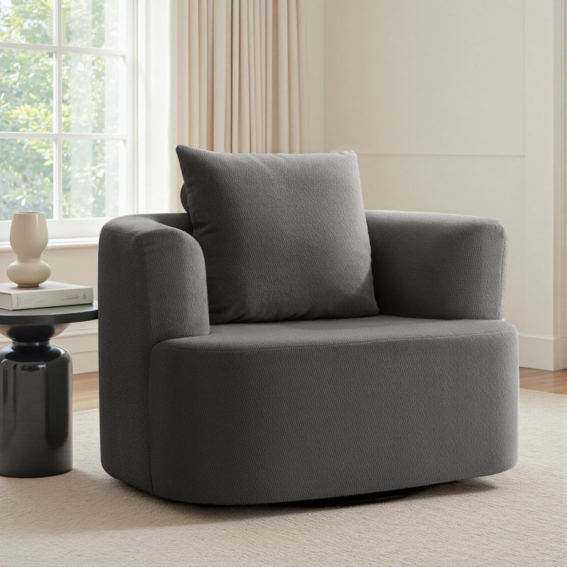 41"W Upholstered Lounge Swivel Chair with Pillow-DarkGray, Dark Gray