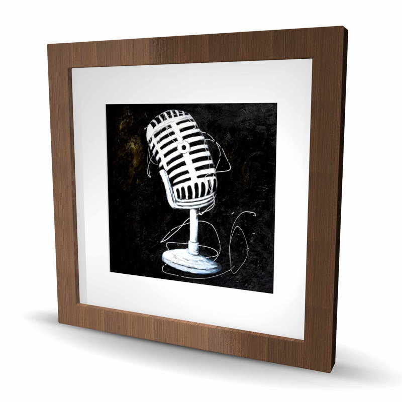 Microphone - Musical contemporain encadré décor mat, H 16 po x l 16 po, Brun