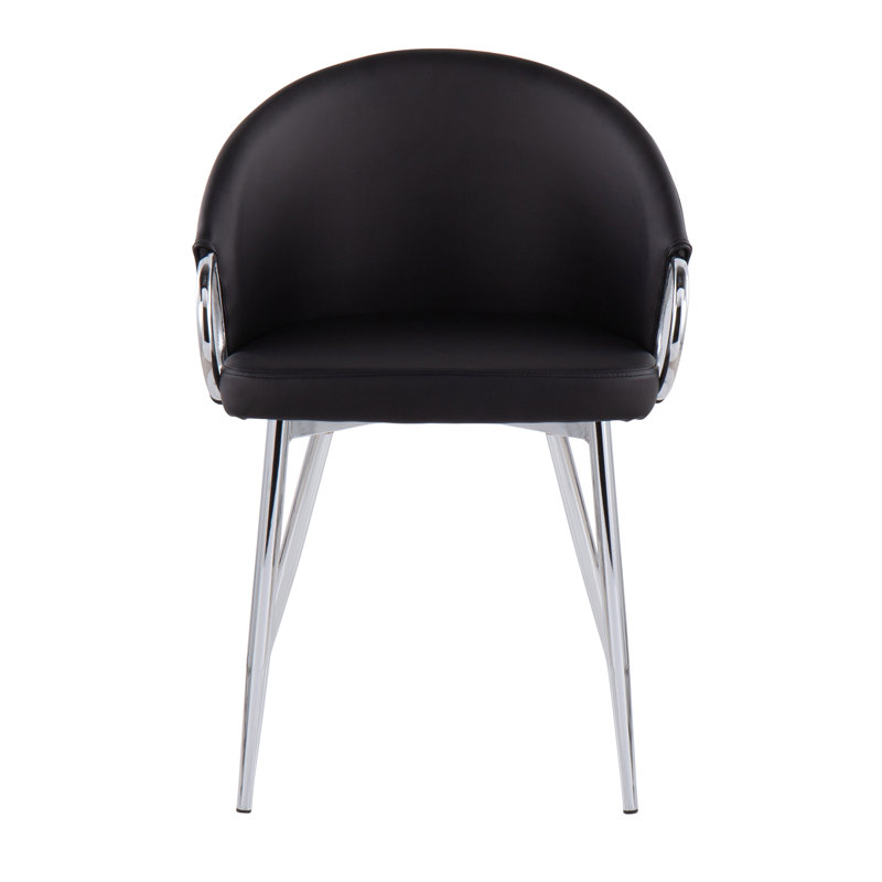 Josie 19.25" Faux Leather Upholstered Armchairs, Black, Chrome