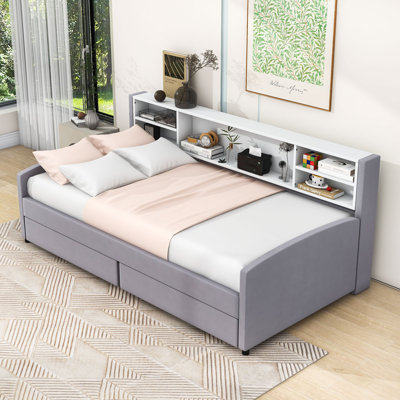 Evalynn Twin Upholstered Daybed with Storage and Drawers