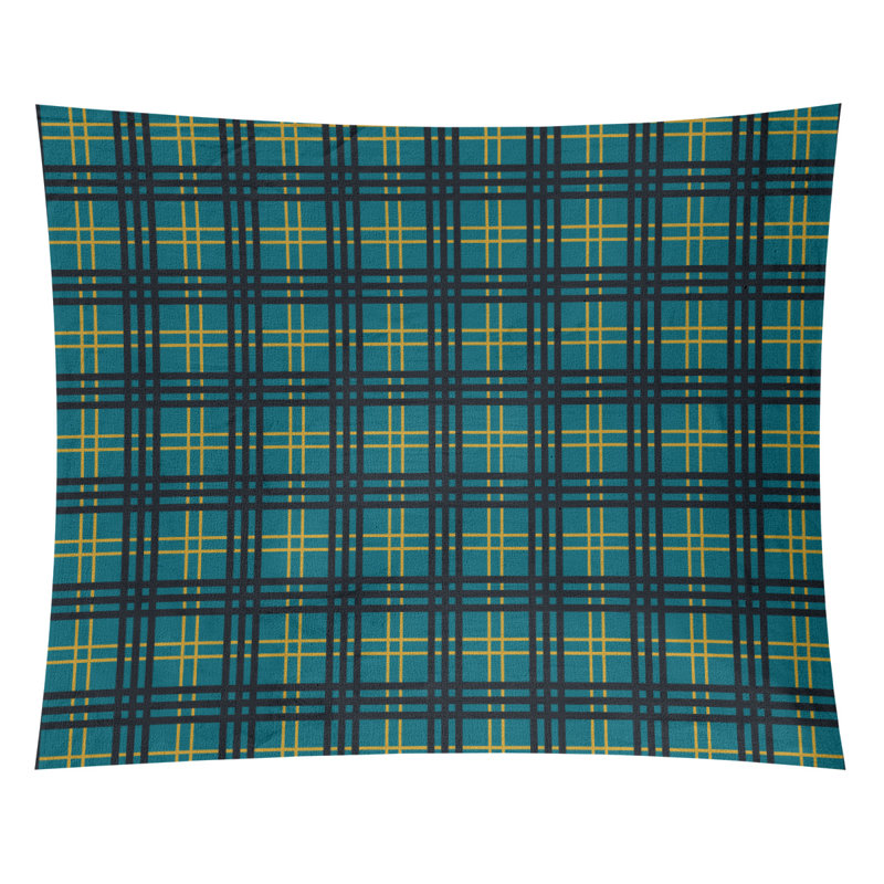 Tapisserie en microfibre Jacksonville, H 27,5 po x l 37,5 po, Bleu sarcelle / or / noir