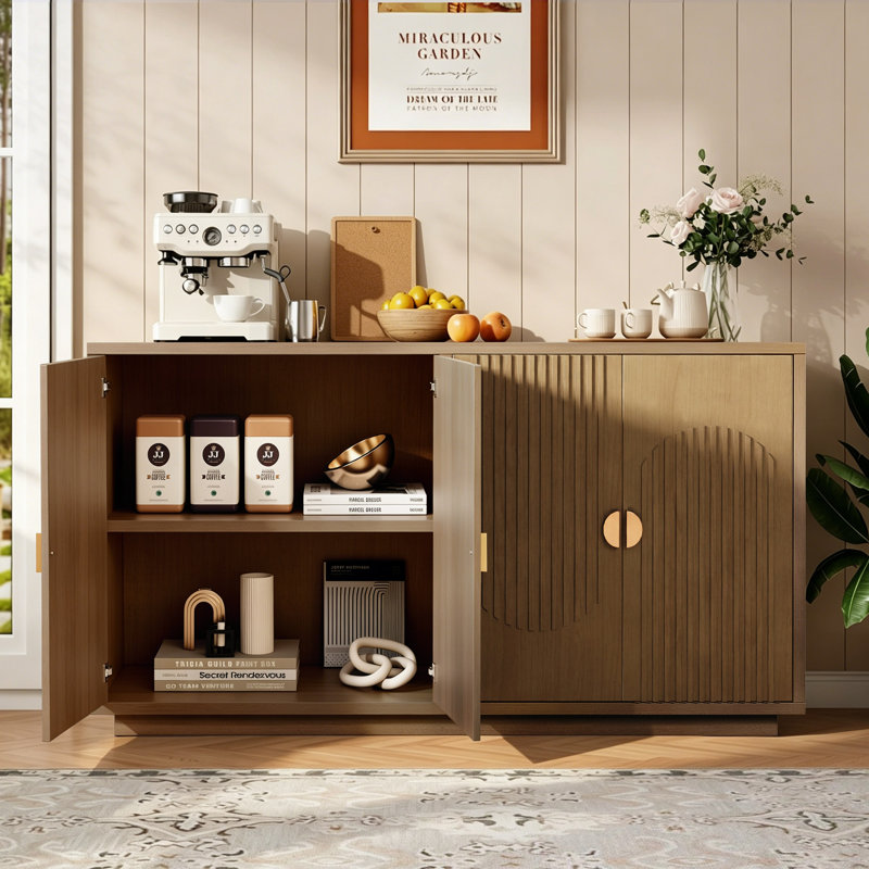 Collynns 58.8" Sideboard Cabinet With Adjustable Shelves And 4 Doors Curved Three-dimensional Texture Sideboard(set Of 2)