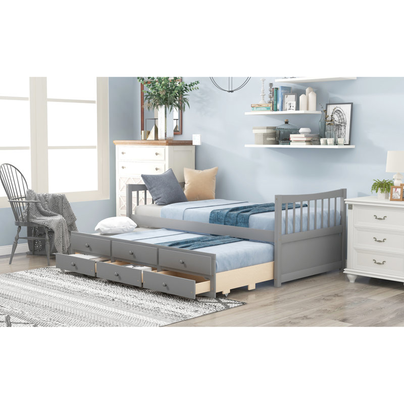 Twin Daybed In Gray With Trundle And Drawers For A Cozy Living Space Size Stylish Dorm Room