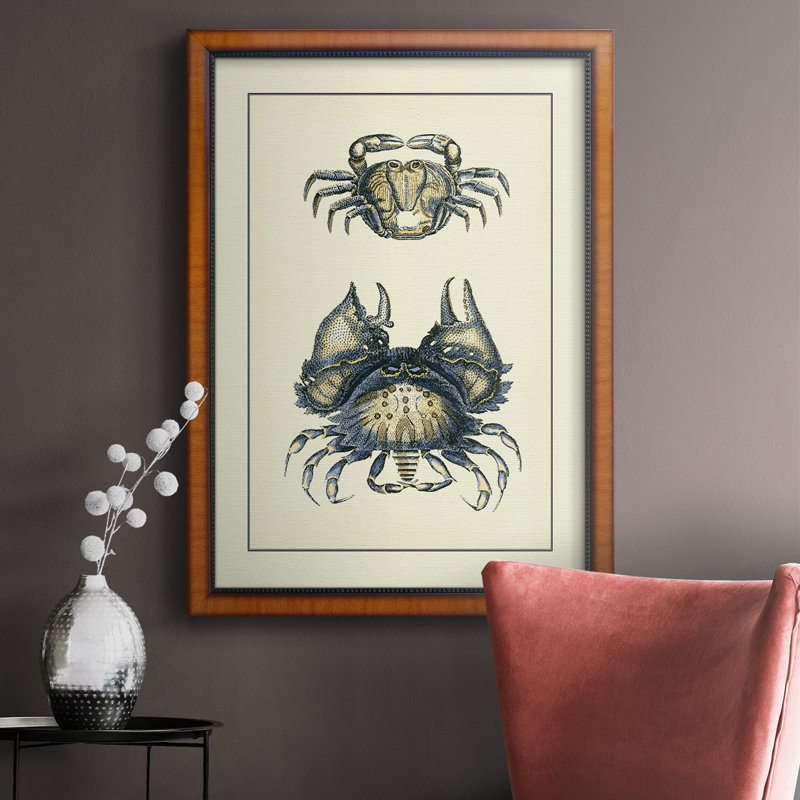 Crabe bleu antique I, toile encadrée de qualité supérieure - prête à être accrochée, H 27 po x l 18 po