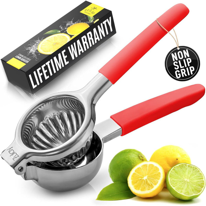Zulay Kitchen Stainless Steel Lemon Squeezer Manual Citrus Press Juicer and Lime Squeezer, Raspberry Red