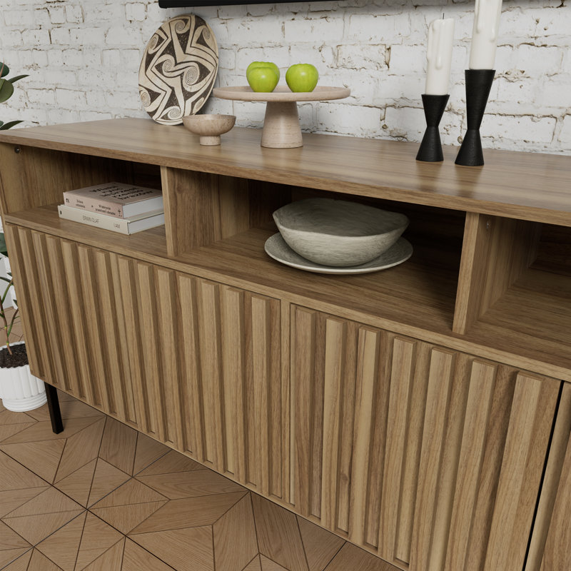 61.4'' Walnut Fluted Sideboard with Metal Legs