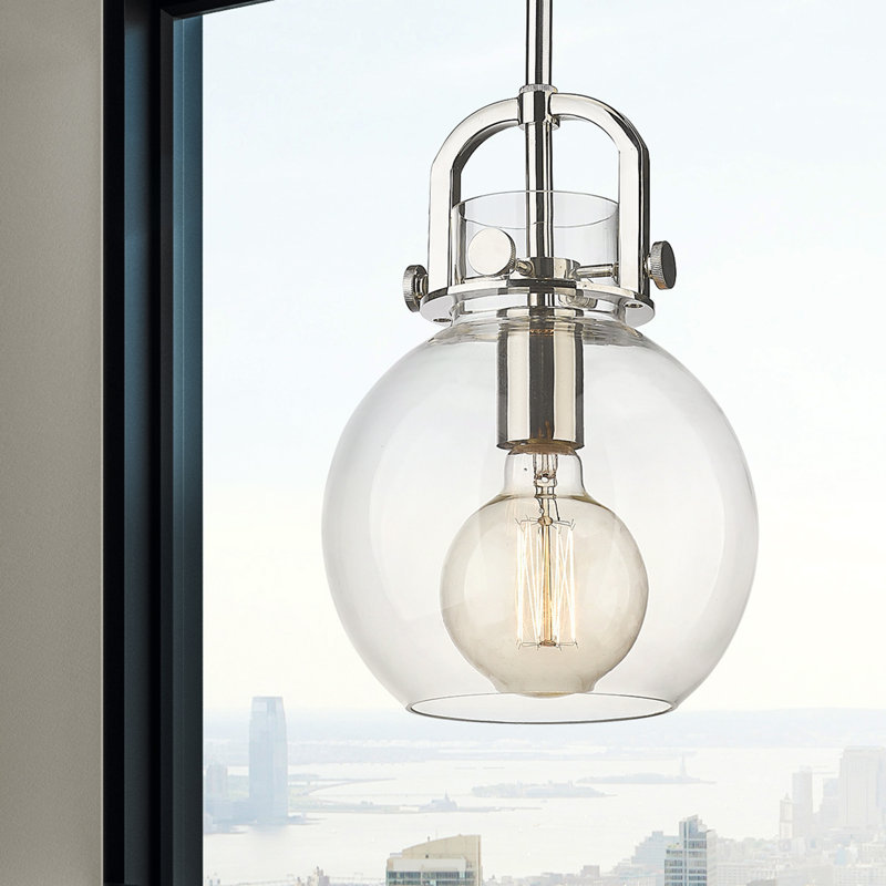 Luminaire suspendu à 1 tige Sligo, Clair, Nickel poli, H 11,25 po x l 8 po x P 8 po