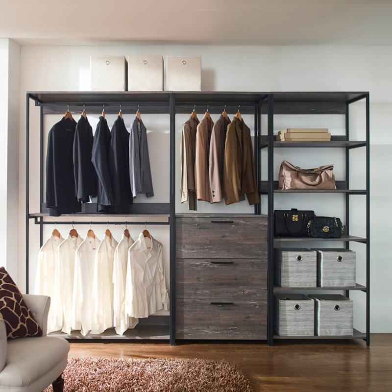 Wood Walk-in Closet System, Gray, 77.7"H x 143"W x 17.3"D
