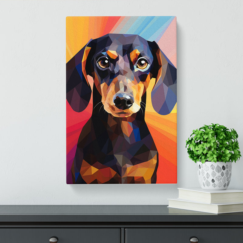 Dachshund Geometric - Wrapped Canvas, 60cm H x 40cm W x 3cm D