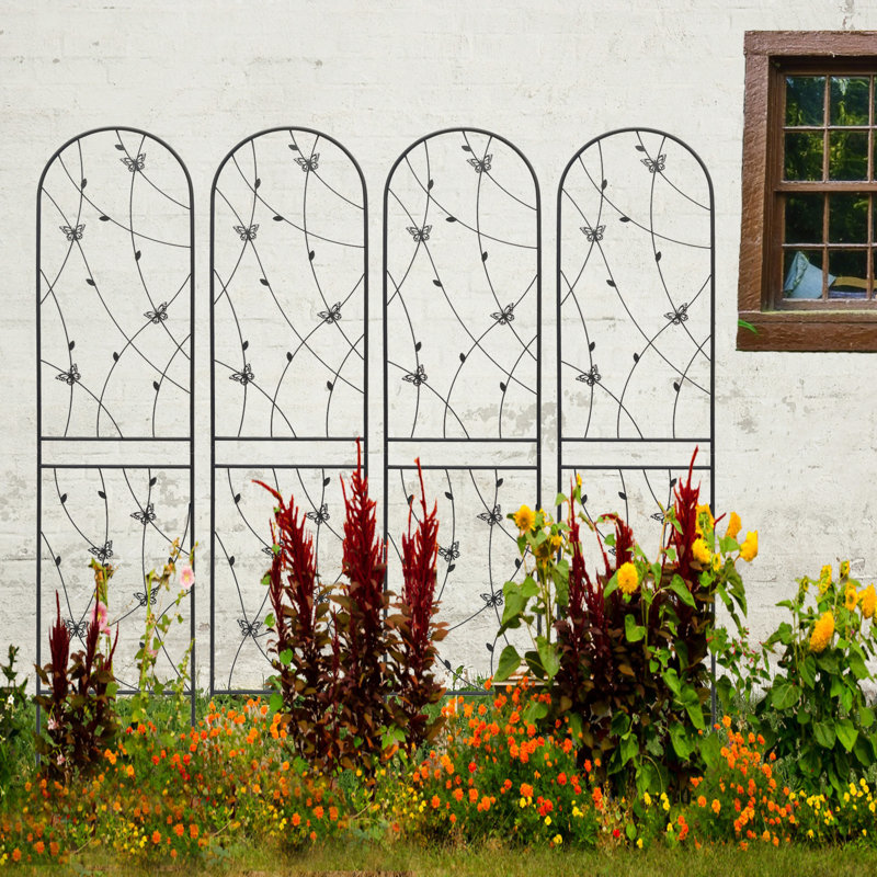 Ensemble de 4 treillis de jardin en métal 86,7 "x 19,7" antirouille pour plantes grimpantes déco papillon