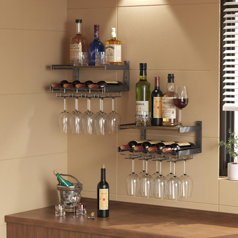 Wall Mounted Wine Bottle & Glass Rack