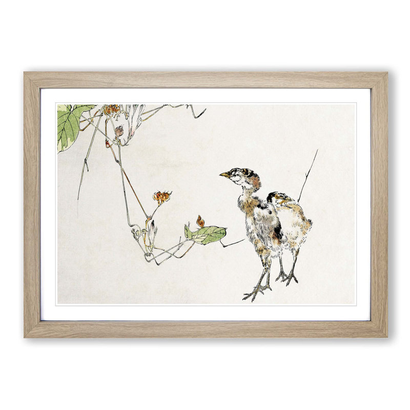 Wild Ducklings by Watanabe Seitei - Picture Frame Art Print, Oak, 35cm H x 50cm W x 2cm D