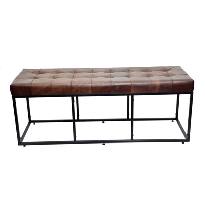 Industrial Leather & Metal Frame Bench