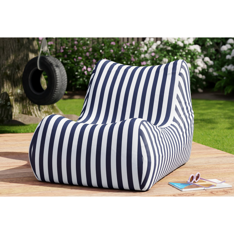 Ponce Outdoor Medium Bean Bag Chair, Navy Striped Acrylic