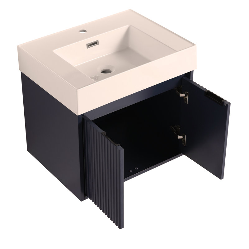 Meuble-lavabo mural 24 po avec lavabo en résine à bords épais, 2 portes à fermeture douce