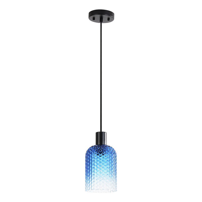  Luminaire suspendu en verre texturé à 1 lumière pour salle à manger Dansby, Noir mat