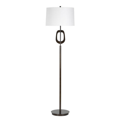 Lampe sur pied en métal bronze huilé avec abat-jour en lin blanc cassé 63 H