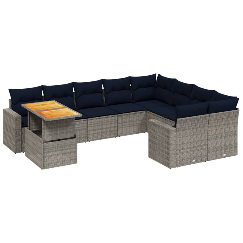  Ensemble de canapé de patio 10 pièces avec coussins en rotin de polyester, Gris, Bleu