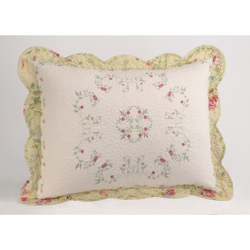 Standard Yellow Embroidered Cotton Floral Sham