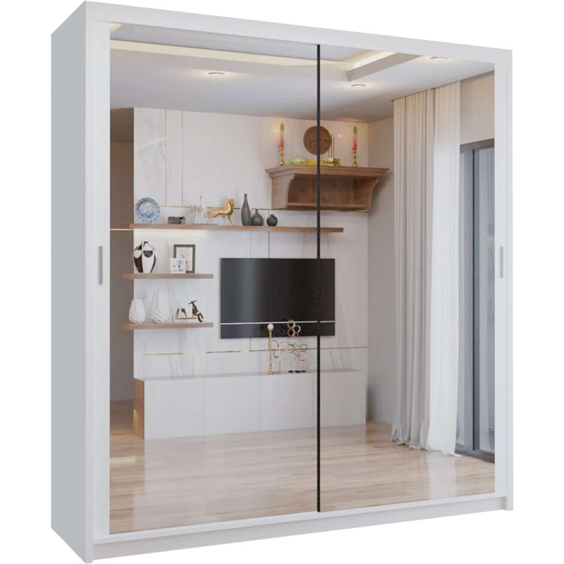 Ashawni 2 Door Laminate Wardrobe, White, 217cm H x 203cm W x 62cm D