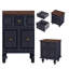 Table de chevet 20,47 po vintage bleu foncé avec 2 tiroirs et pieds à colonnes romaines, table de chevet en bois massif pour le salon de la chambre à coucher-415847512