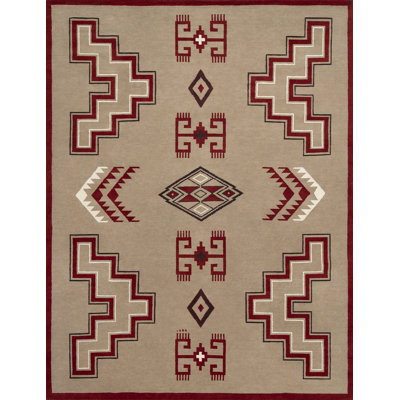 Mesa Hand Knotted Wool Geometric Shapes Area Rug in Tan/Red