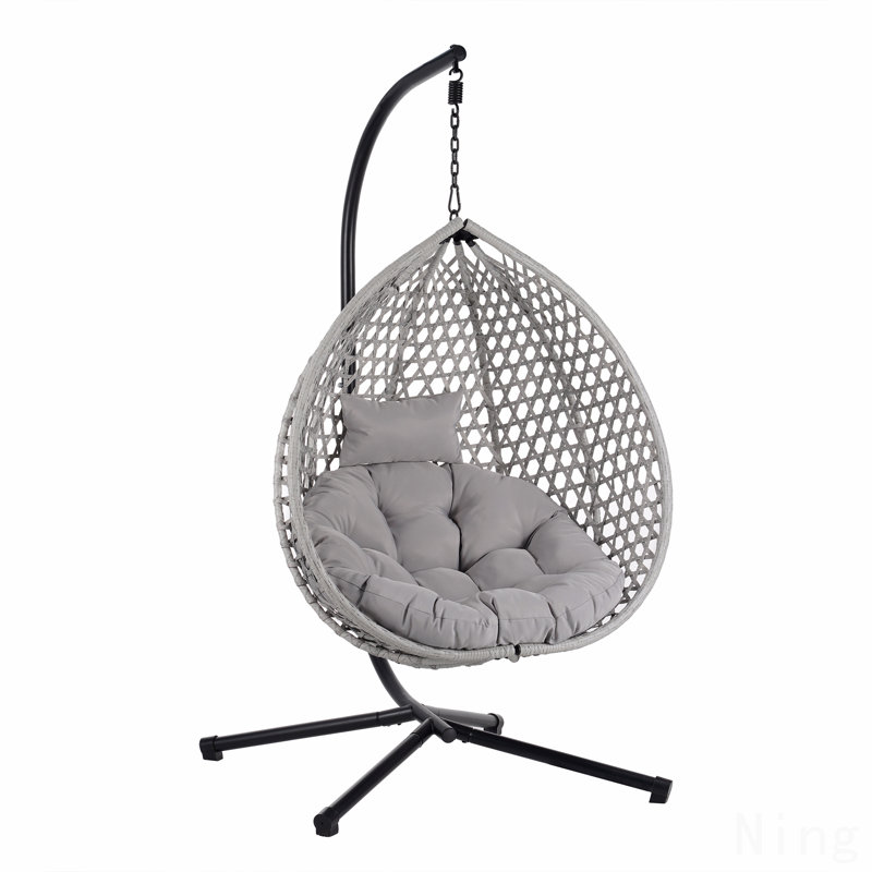 Balancelle d'extérieur avec coussins et support, Gris, Gris