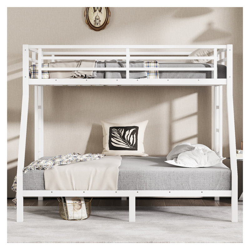 Lit superposé simple au-dessus de double en métal pour les adolescents et les adultes, conception à faible bruit avec rangement sous le lit, pas de sommier nécessaire, blanc cassé