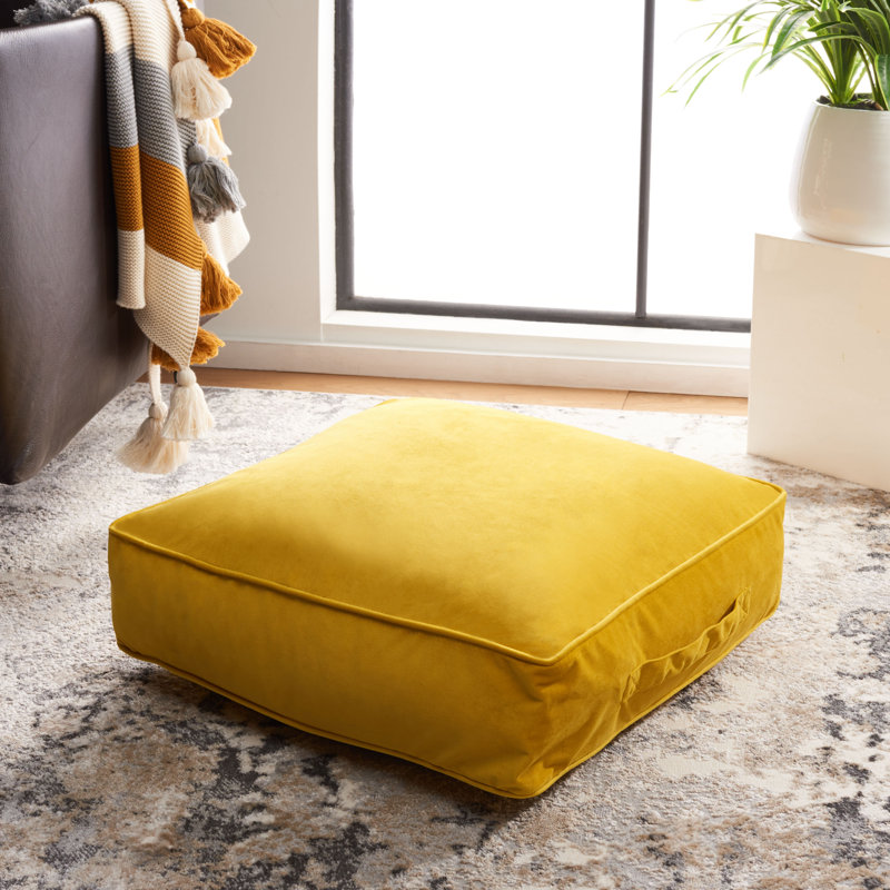 Lemon Yellow Square Floor Pillow with Polyfill