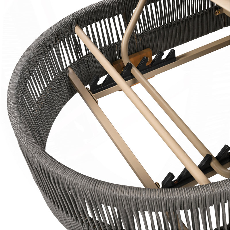 Outdoor  Acacia Wood Patio Adjustable Lounge Chair - Uncushioned For Backyard Pool Garden-Grey Rope & Natural Iron