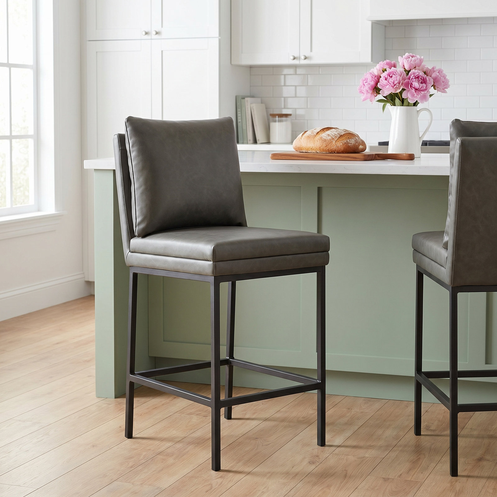 Trevor 26" Bar Stool, Copley Grey Faux Leather