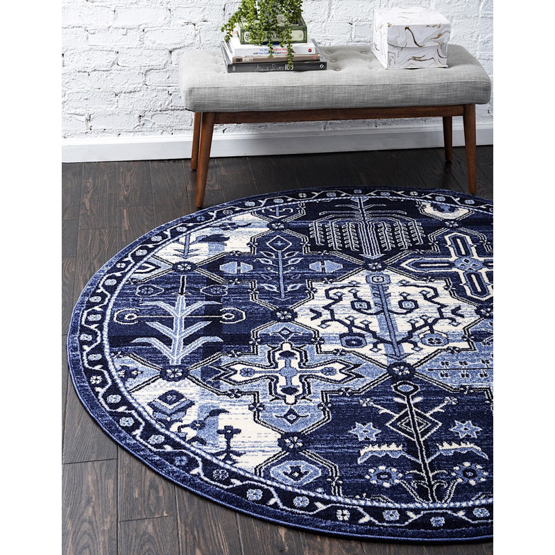 Tapis oriental bleu Abdurraheem, Rond 3 pi 3 po
