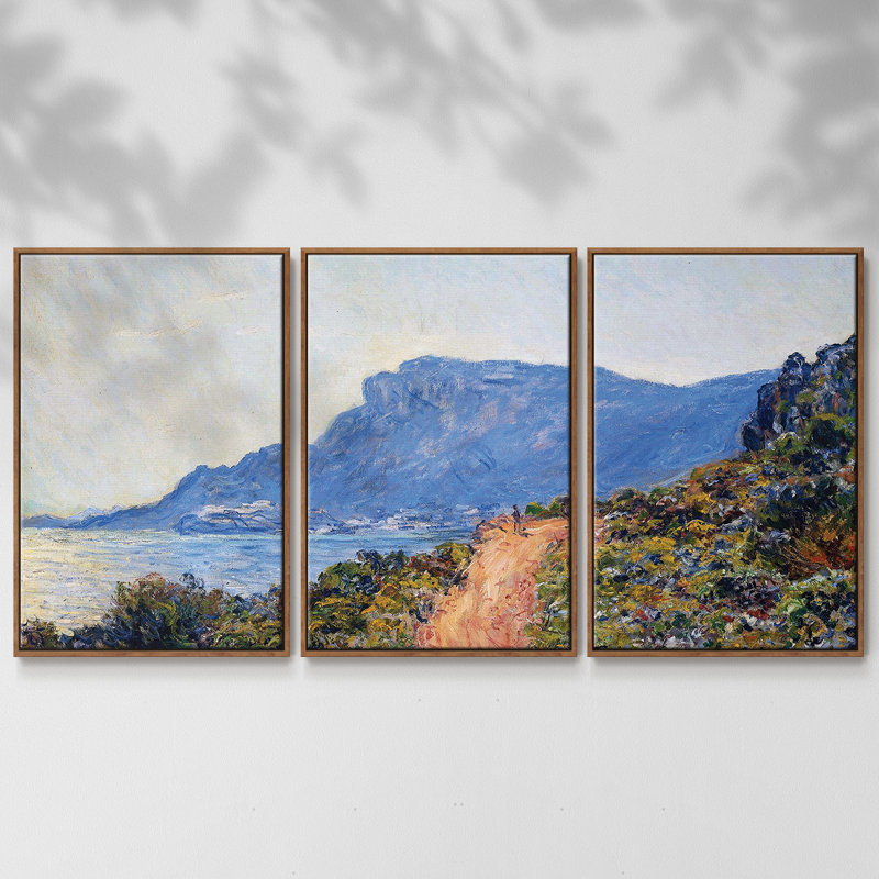 Monet - Cadre flottant sur toile 3 pièces, Noyer, H 24 po x l 48 po x P 2 po
