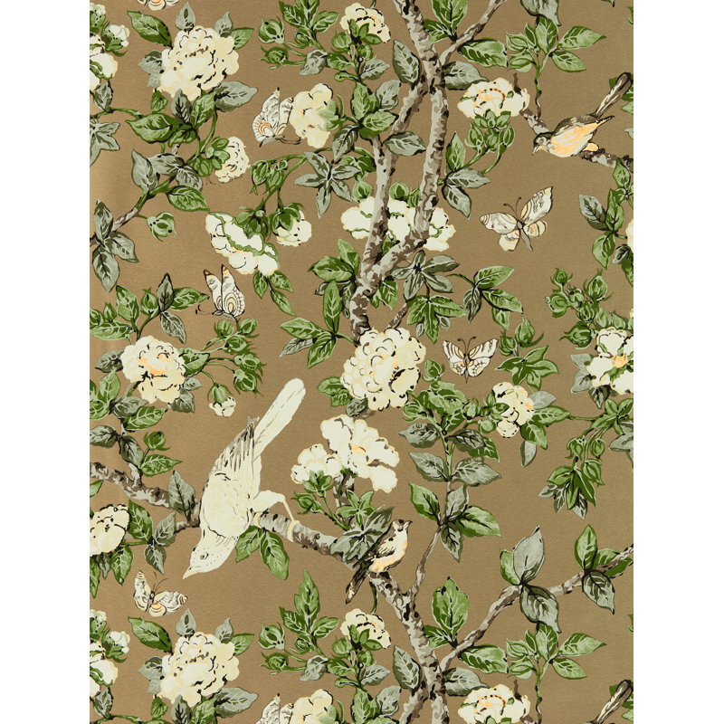 Caverley Wallpaper, Gold Metallic/Gardenia Green