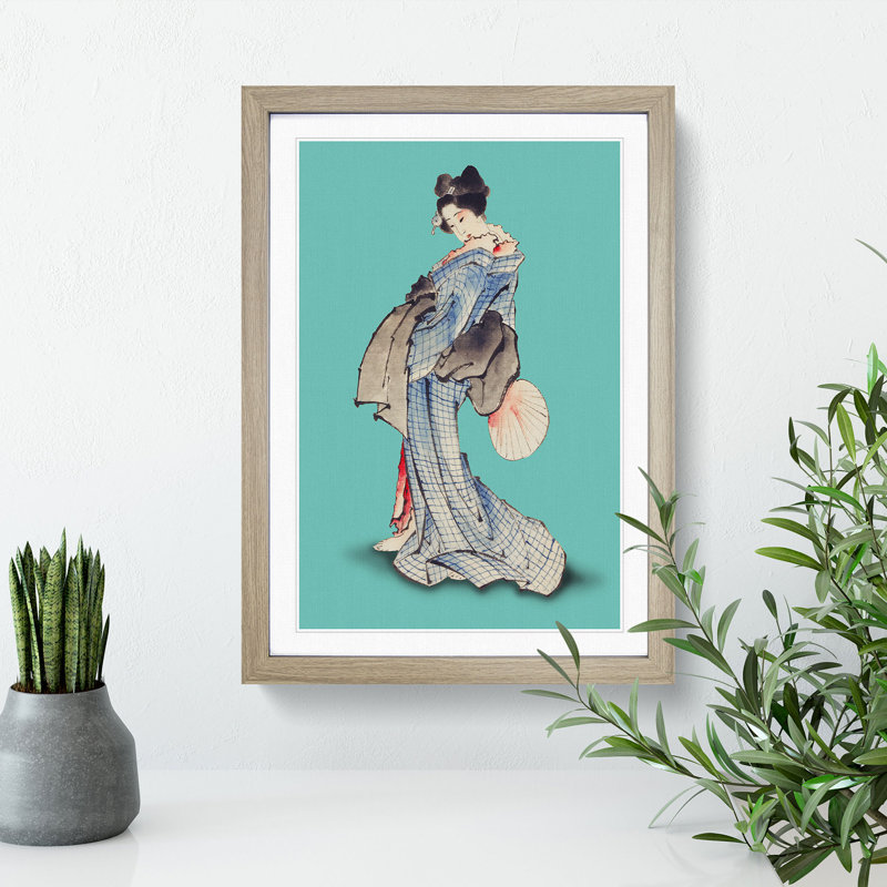 Geisha by Hokusai - Framed Print, 65cm H x 48cm W x 2cm D, Oak