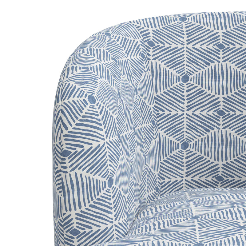 Fauteuil demi-tonneau pivotant Mina, Bleu délavé diamant peint