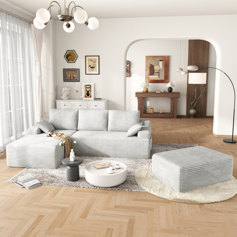 Canapé modulaire 3 pièces en velours côtelé de 104 po avec repose-pieds [mousse haute densité améliorée], modulaire, sans assemblage