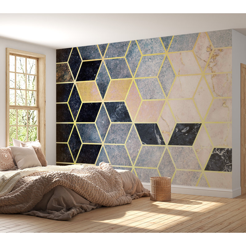 Peel & Stick Abstract Wall Mural - Blue Geometric Pattern, 110" L x 154" W