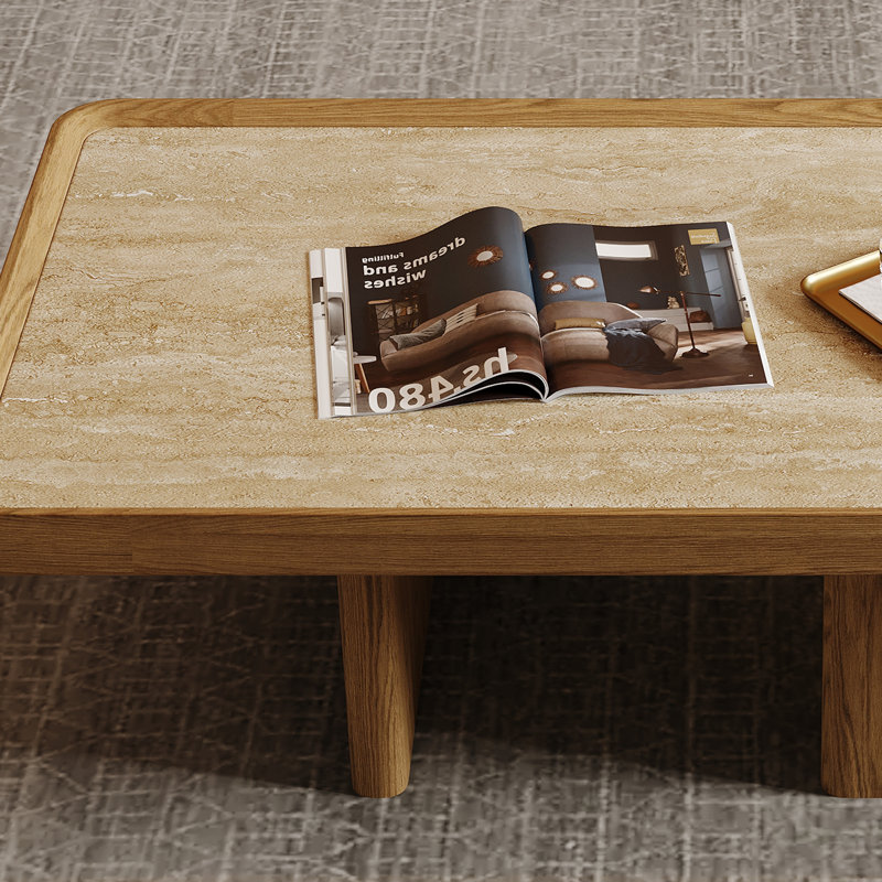 Table basse 51,5 po Mid-Century Modern, Travertin