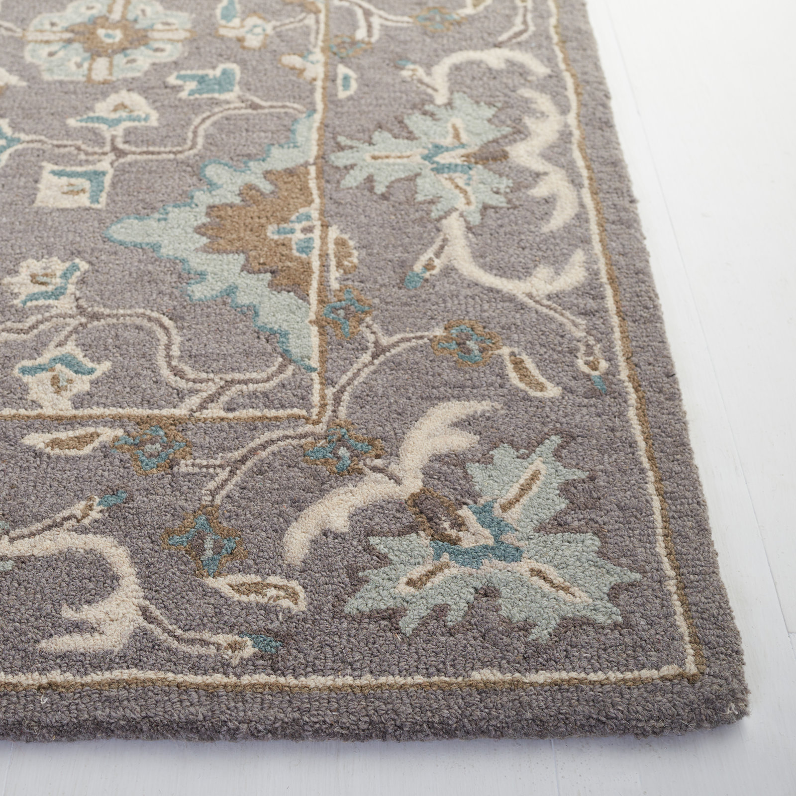 Tansy Gray Handmade Wool Oriental Rug, Rectangle 10' x 14'
