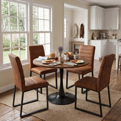 Compact Round Dining Set with Four Chairs for Small Spaces and Modern Kitchens