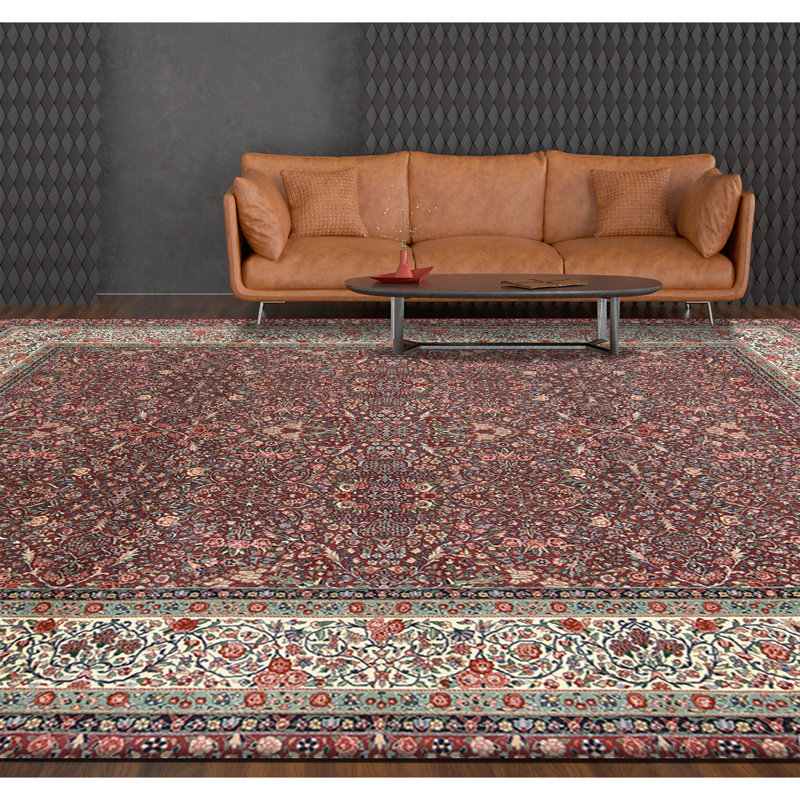 Tapis prune et ivoire noué à la main de haute qualité