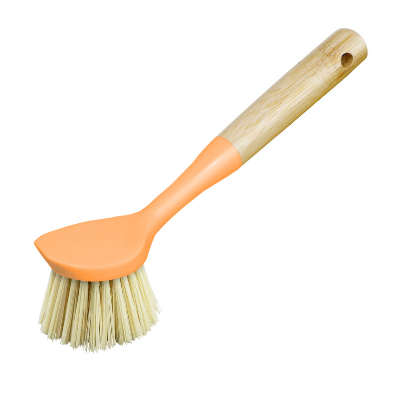 Brosse à vaisselle en bambou avec grattoir, Orange