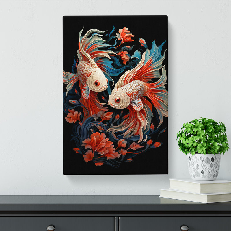 Siamese Fighting Fish Art Nouveau No.3 - Wrapped Canvas, 50cm H x 35cm W x 3cm D